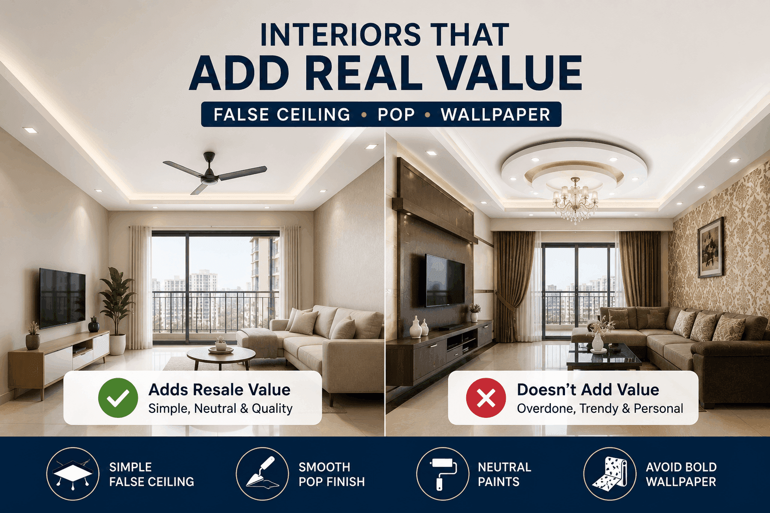 False Ceiling, POP, and Wallpaper: What Adds Resale Value vs What Doesn't