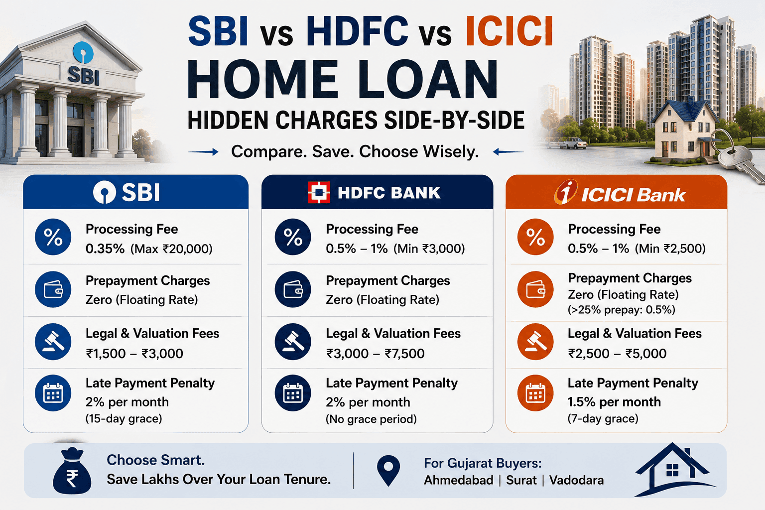 SBI vs HDFC vs ICICI Home Loan: Hidden Charges Side-by-Side