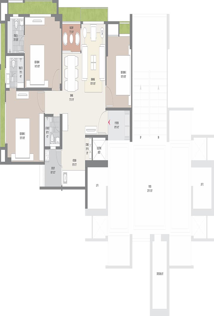 Floor Plan 3 - 3 BHK Apartment in Serenity Shivam, South Bopal, Ahmedabad