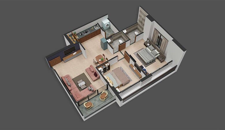 Floor Plan 1 - 2 BHK Apartment in Shivam Vatika, Vinzol, Ahmedabad
