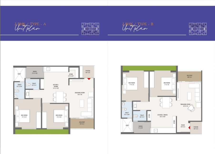 Floor Plan 3 - 2 BHK Apartment in Iris, Kudasan, Gandhinagar