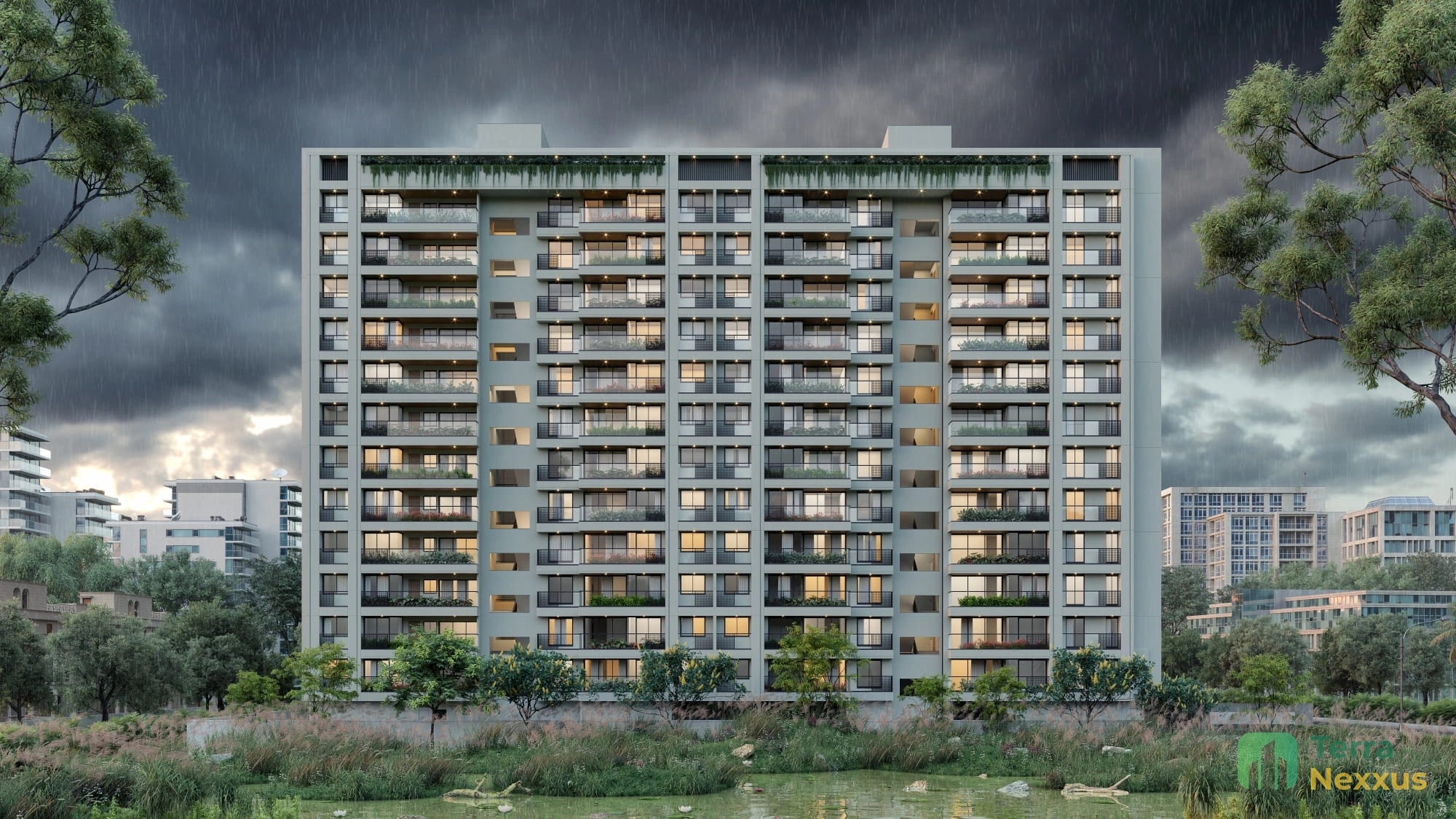 3 BHK Apartment in Dev Aashish Pride Plus, Hanspura, Ahmedabad - side view in Ahmedabad