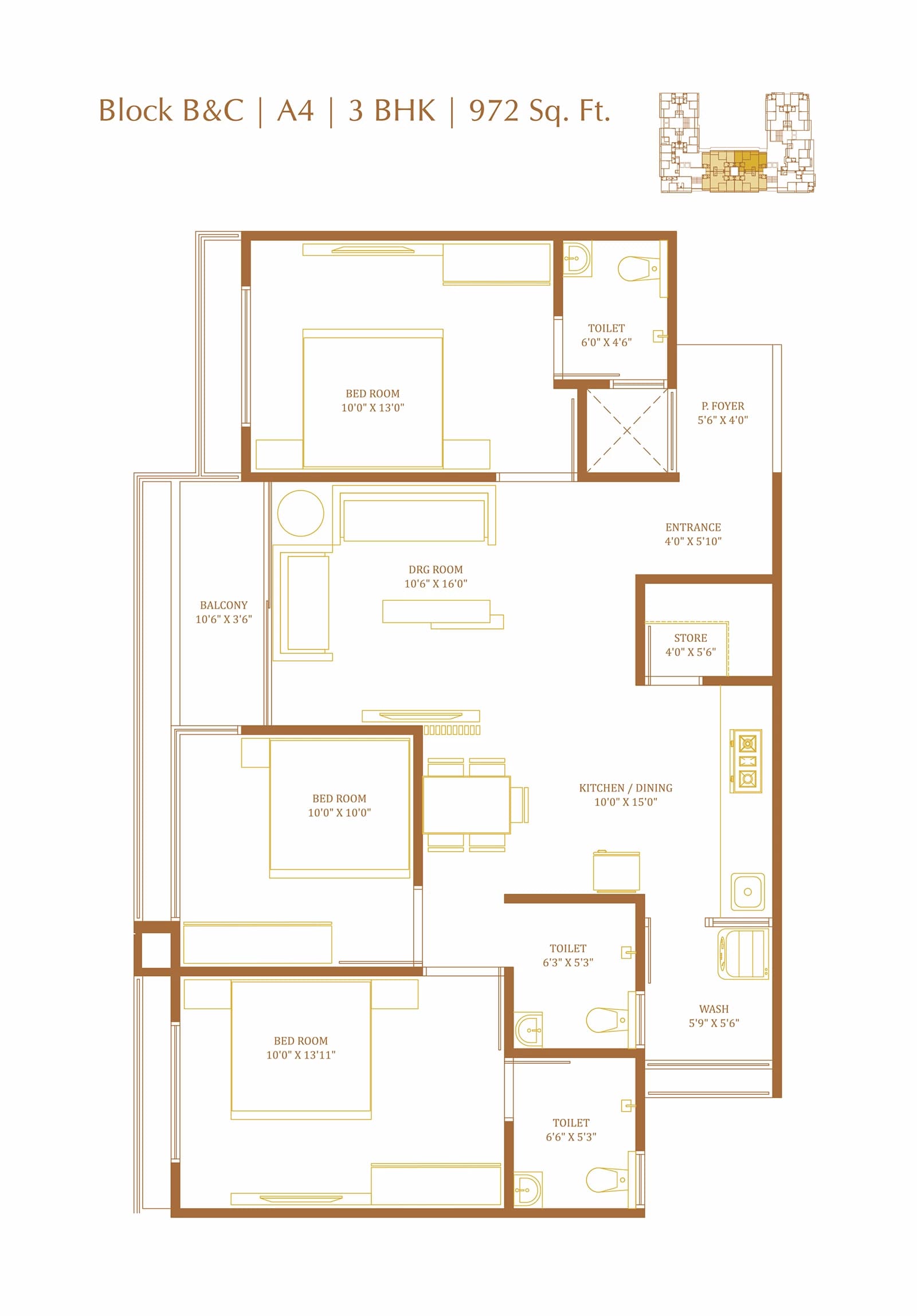 Floor Plan 4 - 3 BHK Apartment in Dev Aashish Pride Plus, Hanspura, Ahmedabad