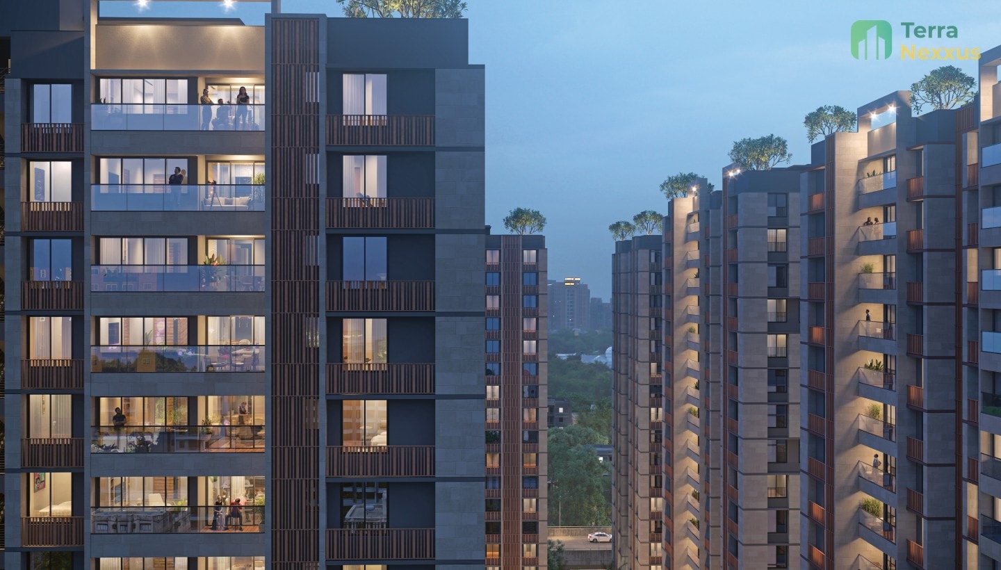 3 BHK Apartment in Indraprasth Shivanta, Ambli, Ahmedabad - side view in Ahmedabad